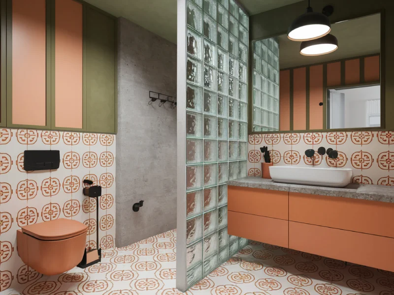 Coral Blush Soft Modern Bathroom Interior Design